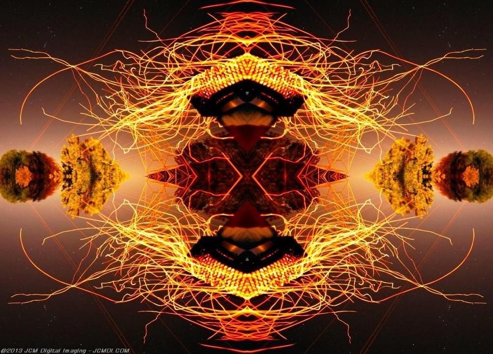 Long exposure chimney sparks quadroscopic artwork